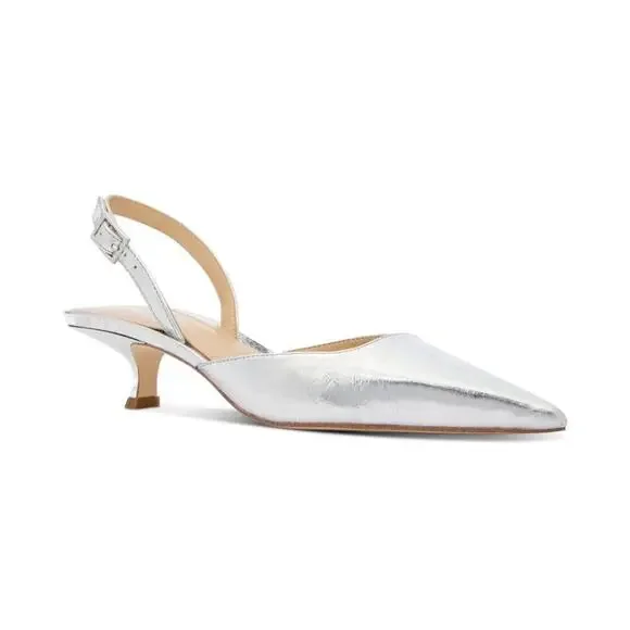 Michael Kors Women's Luna Slingback Kitten-Heel Pumps Silver 8.5M - Picture 1 of 1